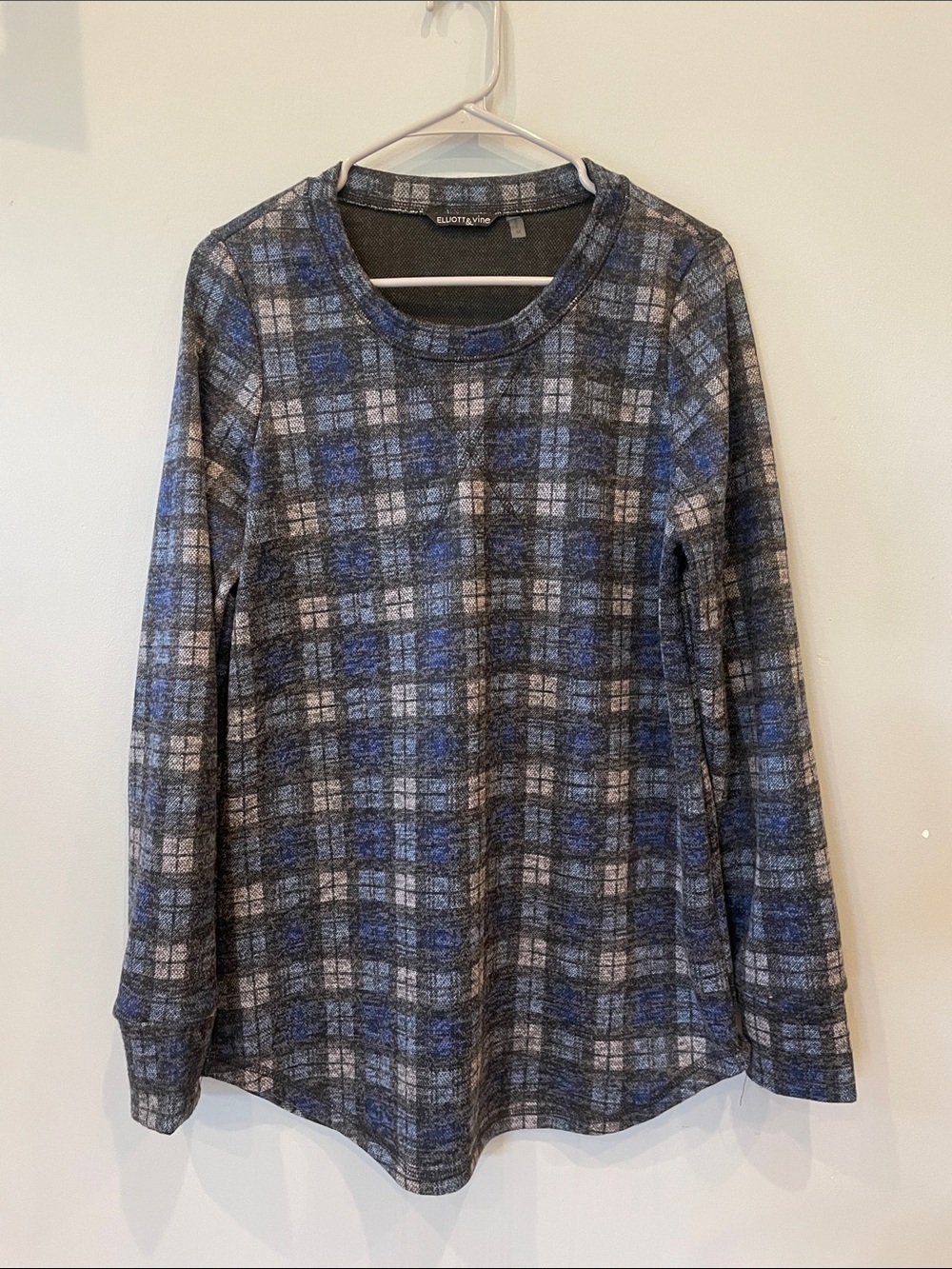 Blue and grey Plaid Crewneck Top medium